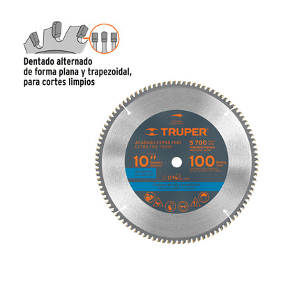 Disco Sierra 10" para Aluminio, 100 Dientes Centro 5/8"