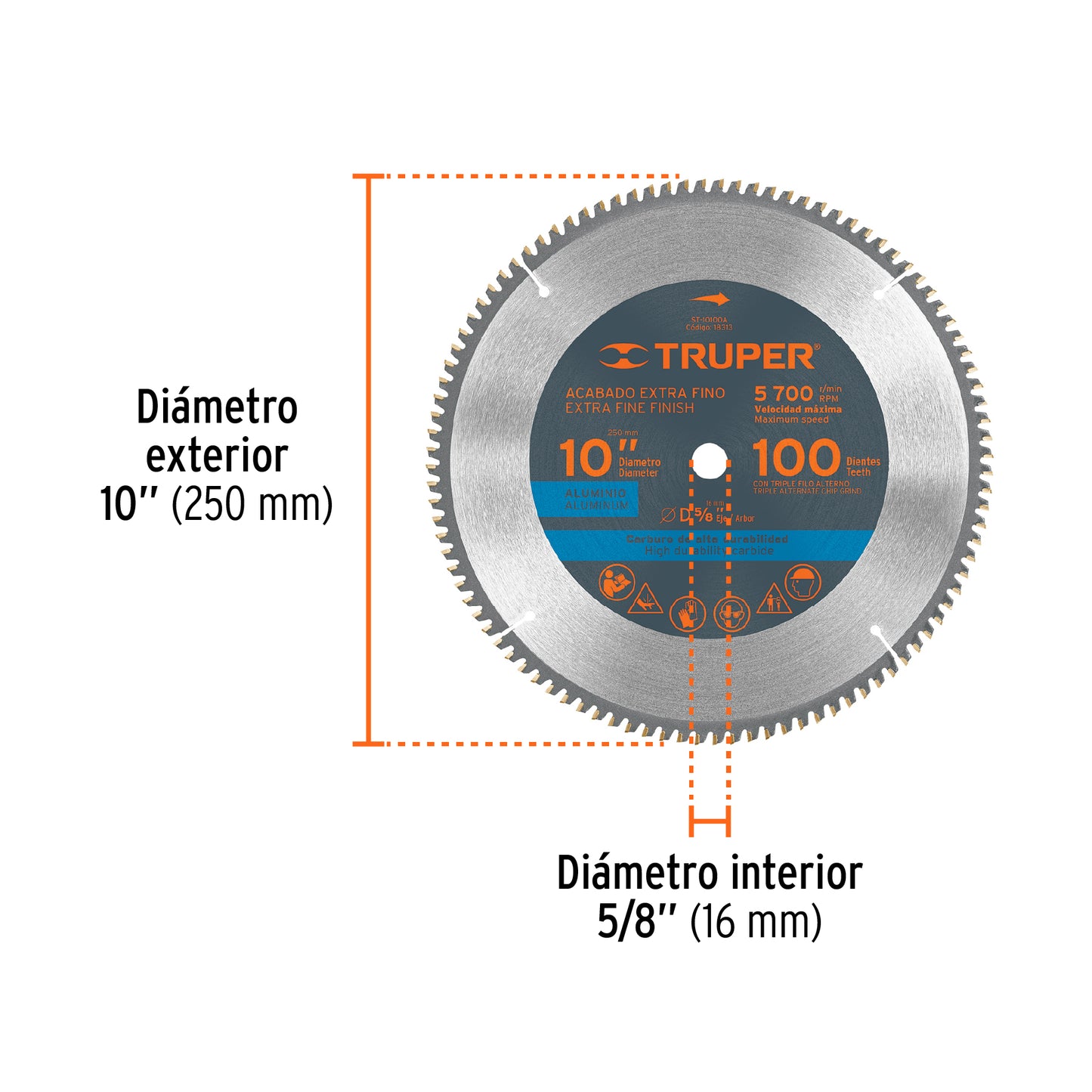 Disco Sierra 10" para Aluminio, 100 Dientes Centro 5/8"