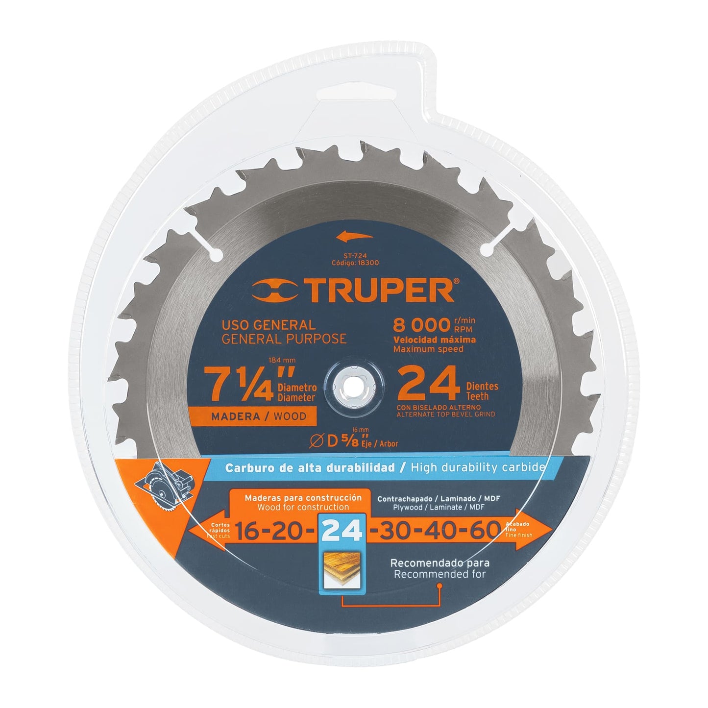 Disco Sierra 7- 1/4" para Madera, 24 Dientes Centro 5/8"