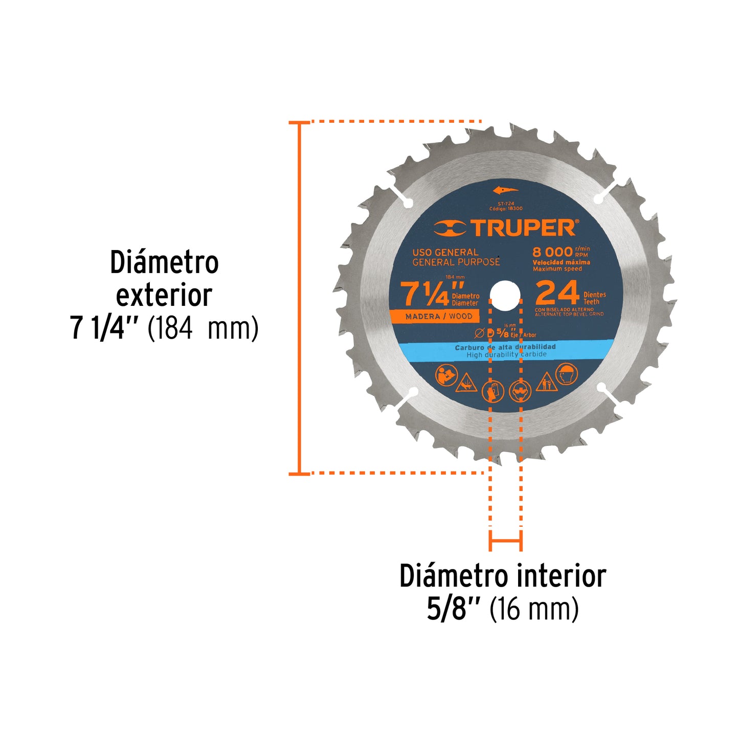 Disco Sierra 7- 1/4" para Madera, 24 Dientes Centro 5/8"