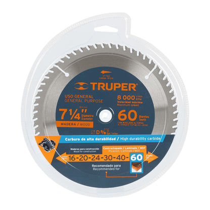 Disco Sierra 7- 1/4" para Madera, 60 Dientes Centro 5/8"