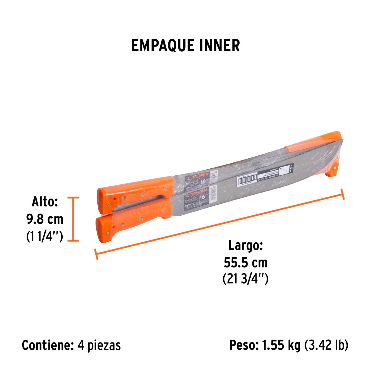 Machete Estándar 16" Cacha Naranja Remachada, Truper