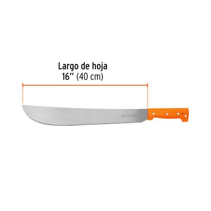 Machete Estándar 16" Cacha Naranja Remachada, Truper