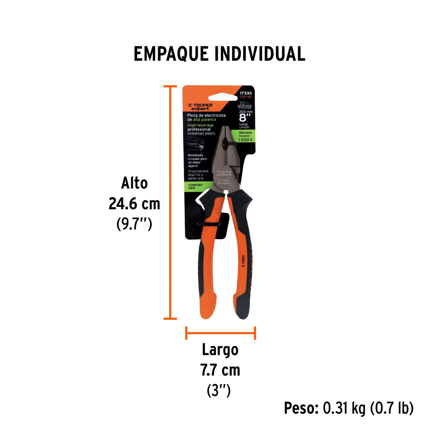 Pinza para Electricista 8" Alta Palanca,comfort Grip,expert