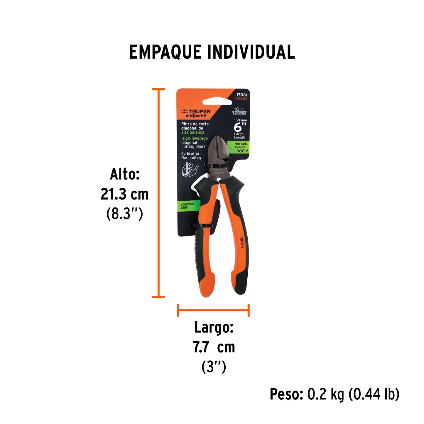 Pinza Corte Diagonal 6" Alta Palanca, Comfort Grip, Expert