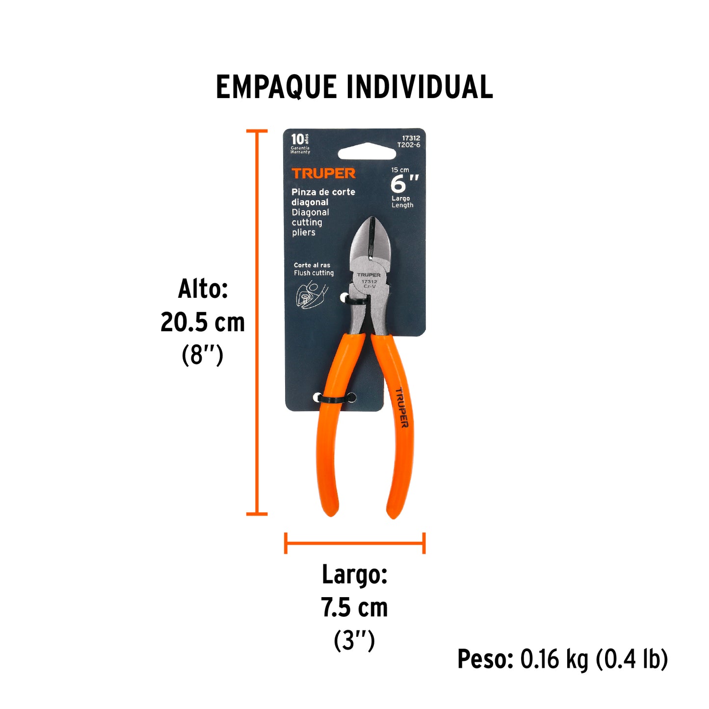 Pinza de Corte Diagonal 6" Mango de Pvc, Truper
