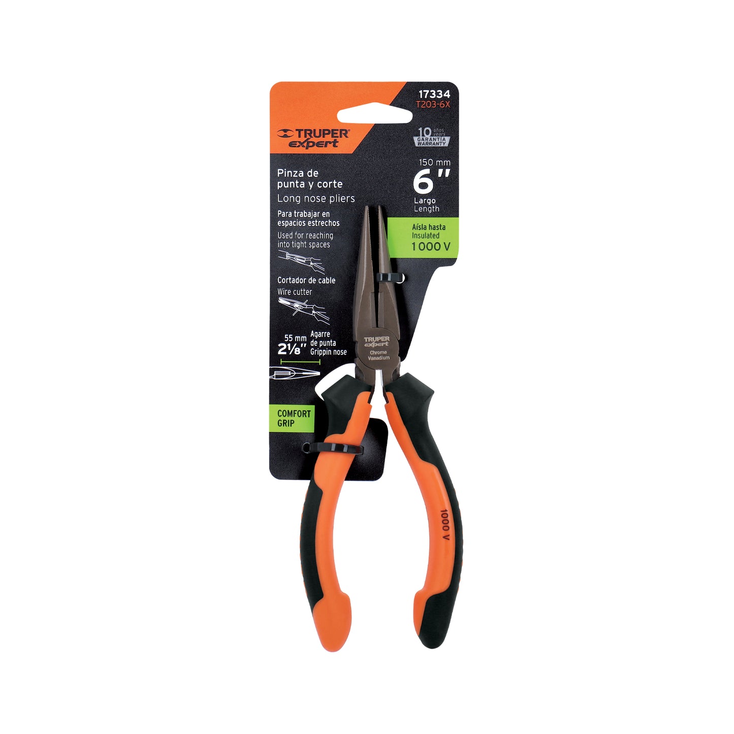 Pinza Punta y Corte 6" Mango Comfort Grip, Truper Expert