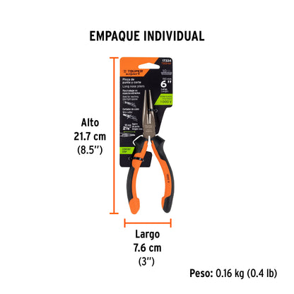 Pinza Punta y Corte 6" Mango Comfort Grip, Truper Expert