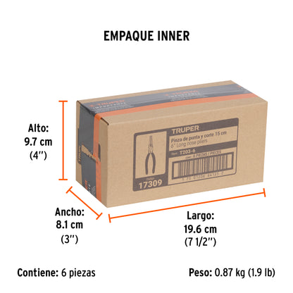 Pinza de Punta y Corte 6" Mango de Pvc, Truper