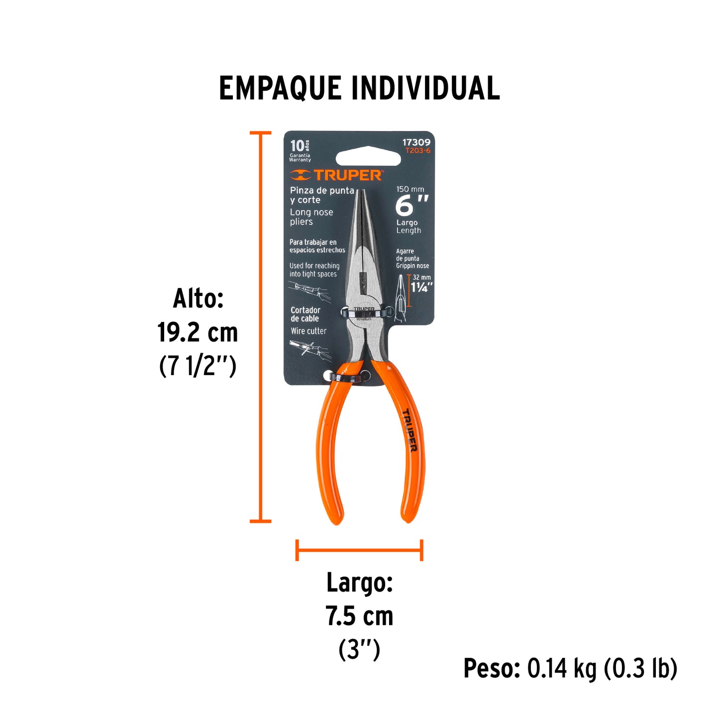 Pinza de Punta y Corte 6" Mango de Pvc, Truper