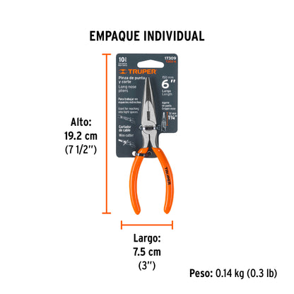 Pinza de Punta y Corte 6" Mango de Pvc, Truper