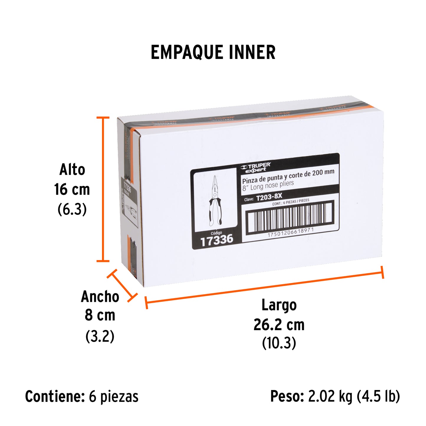 Pinza Punta y Corte 8" Mango Comfort Grip, Truper Expert