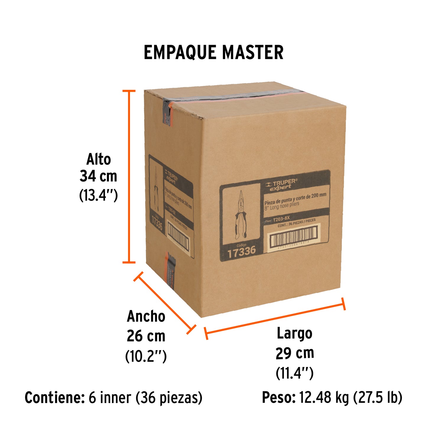 Pinza Punta y Corte 8" Mango Comfort Grip, Truper Expert