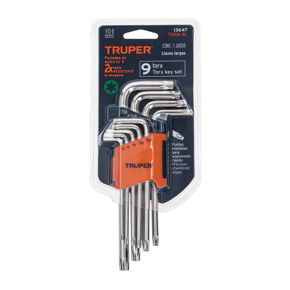 Juego de 9 Llaves Torx Largas con Organizador Abatible