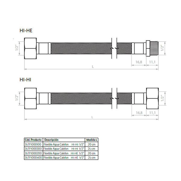 FLEXIBLE AGUA CALEFONT HI-HE 1/2 25CM