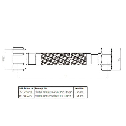 FLEXIBLE VINILO LLAVE ANGULAR 25 CM 1/2HI X15/16HI