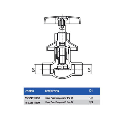 LLAVE PASO CAMPANA CR 1/2 BZ